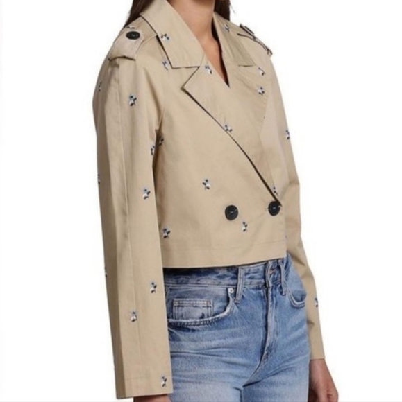 7 For All Mankind Floral Jacket Cropped Trench Coat Tan Beige | Women's Size XS - Picture 2 of 12